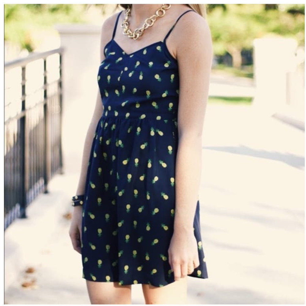 J. Crew Navy Blue Printed Pineapple Cami Dress Size 00
